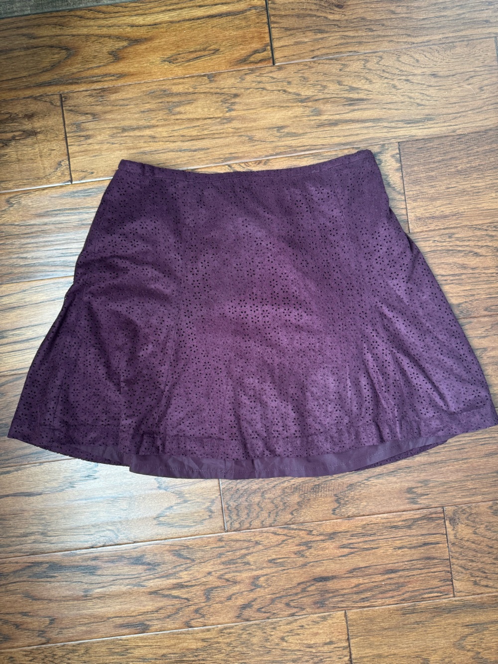 Express Burgundy Wine Purple Laser Cut Floral Flare Mini Skirt 4